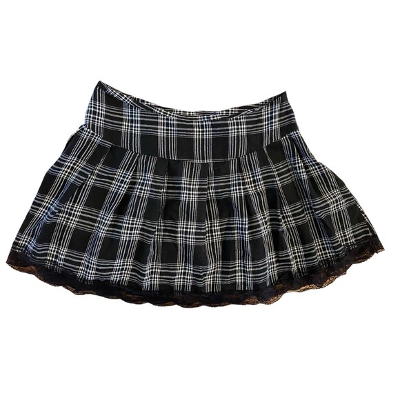 Y2k Plaid Corset Mini Skirt XXL Black Lace Trim Avril Lavigne Punk Emo Gothic - Picture 5 of 10